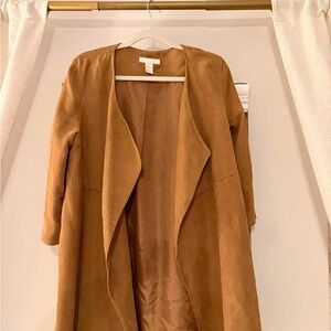 H&M Open-Front Suede Trench Coat - Tan